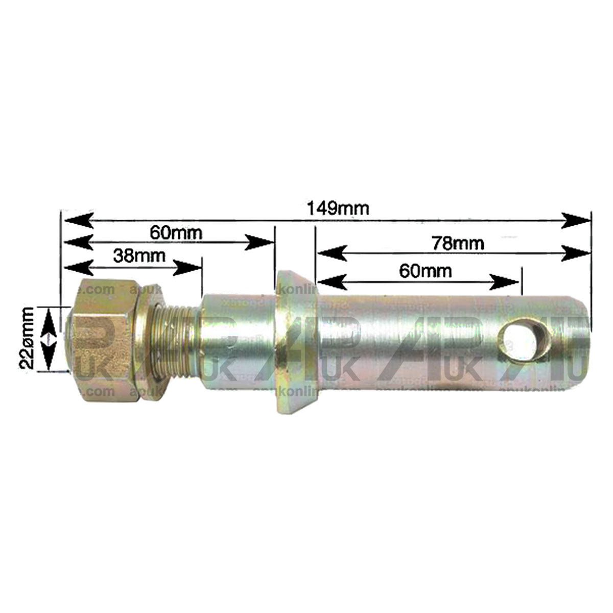 Category Cat 2 Lower Link Arm Implement Mounting Pin Tractor Linkage Thread 7/8&quot;