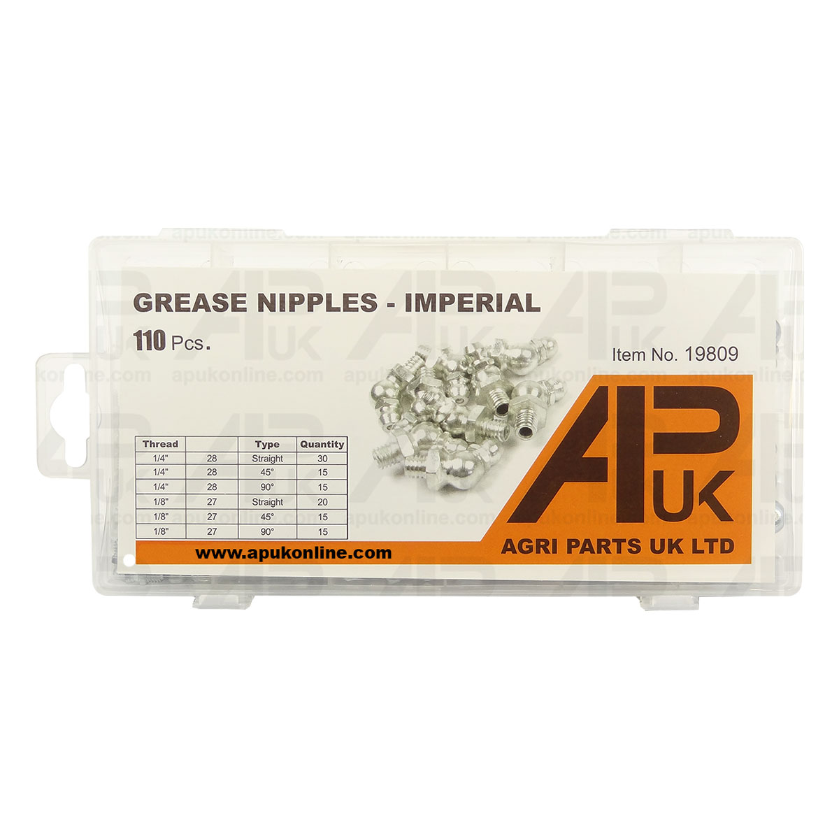 Box of Imperial Grease Nipple Assortment Assorted Pack Kit Set 110pcs 1/4, 1/8