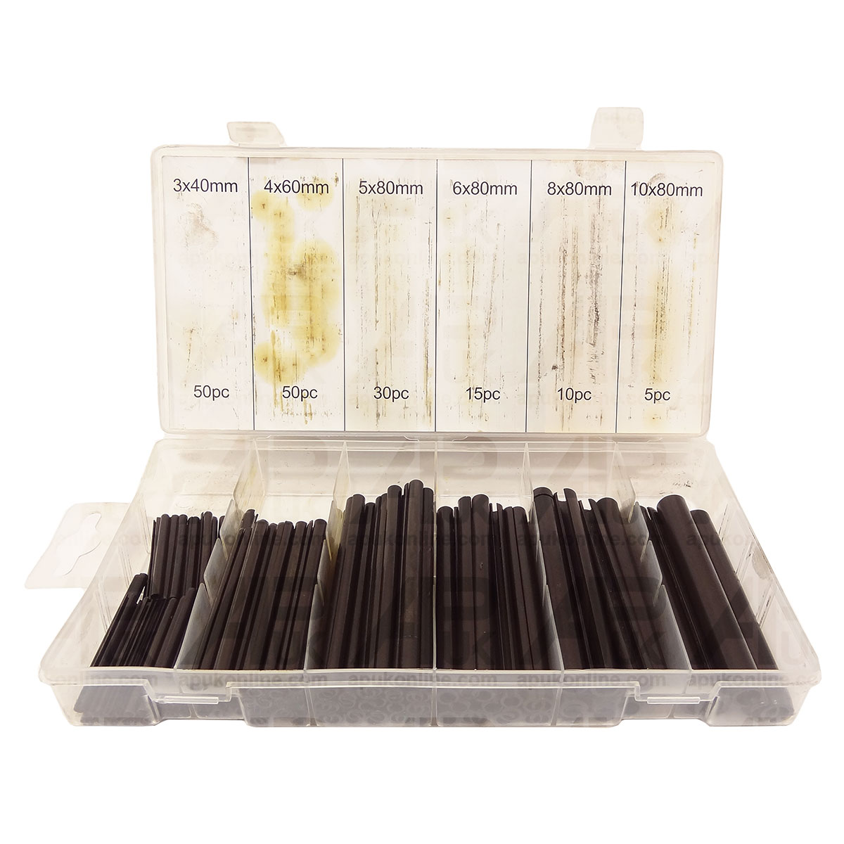 160 Pcs Metric Roll Pin Assortment Set 3mm - 10mm Dia. 40mm - 80mm Length Kit