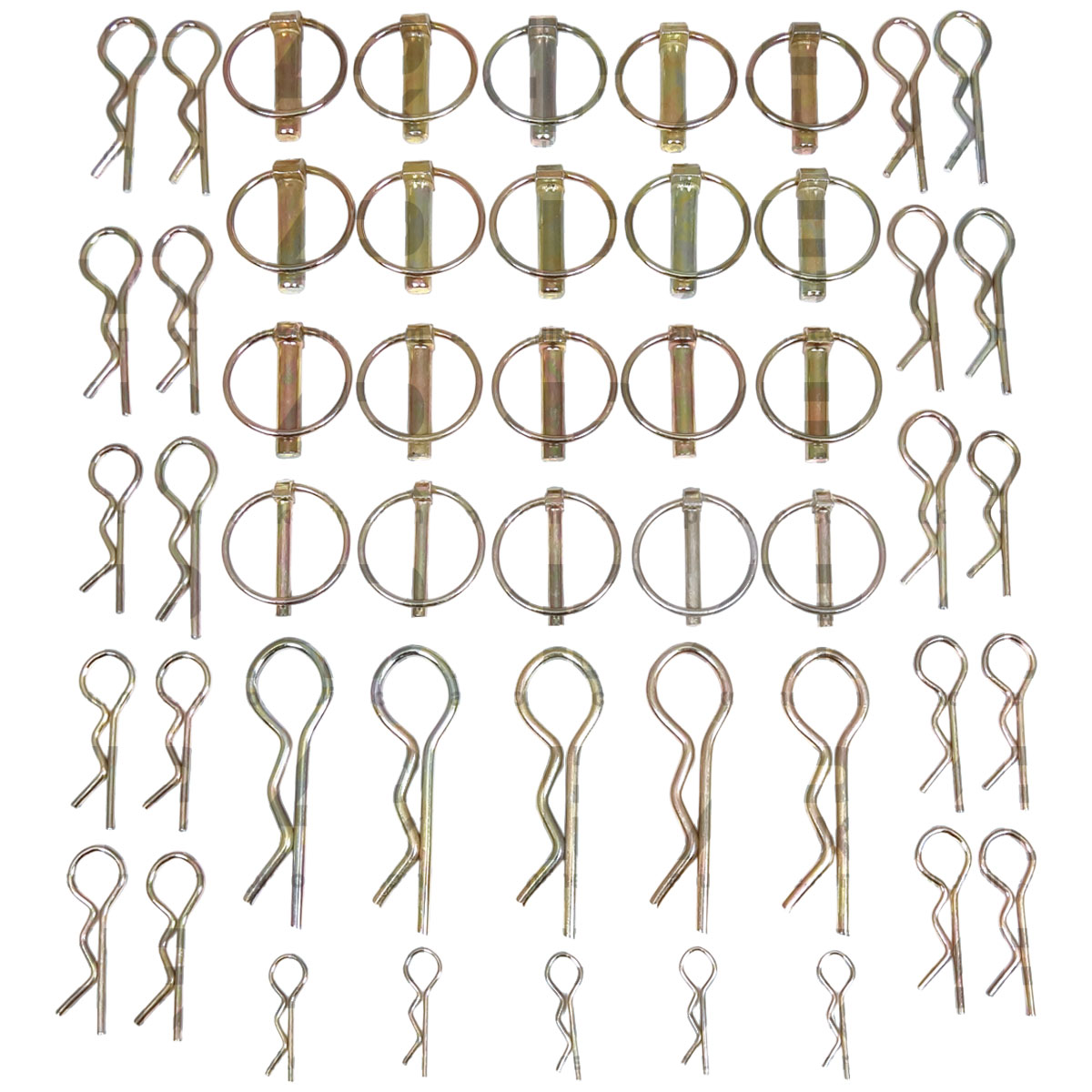 50 pcs Assorted Linch Pins &amp; Grip R Clips Tractor Plant Digger Trailer Linkage