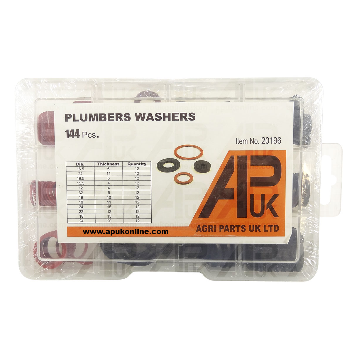 144pc Assortment Box of Plumbers Washers Tap Sealing Hose Shower Rubber Washers
