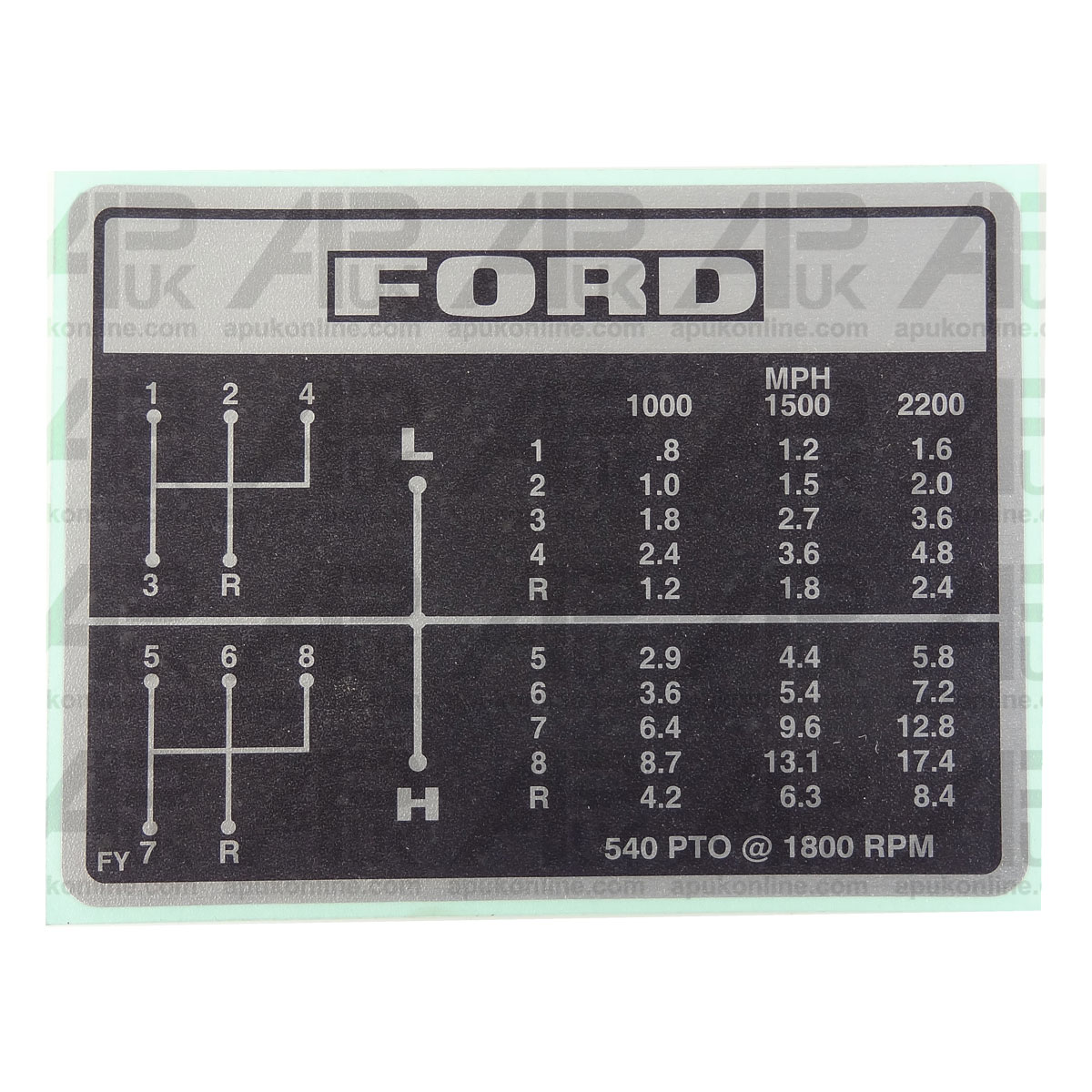 Gear Stick Shift Decal Ratio Option 2 for Ford 2310 3110 3310 3400 4100 Tractor