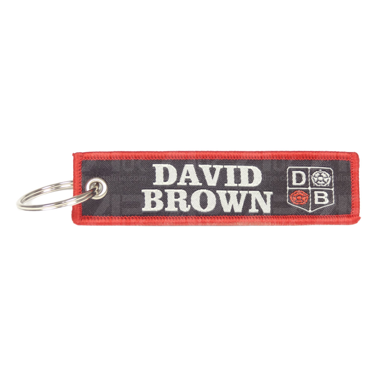 Black/Red Flexible Ribbon Tag Fabric Woven Keyring Loop for David Brown Tractor