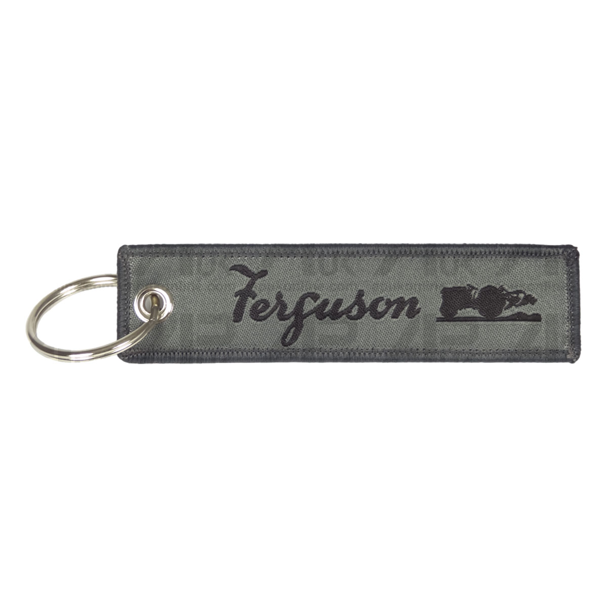 Grey &amp; Black Flexible Ribbon Tag Fabric Woven Keyring Loop for Ferguson Tractor