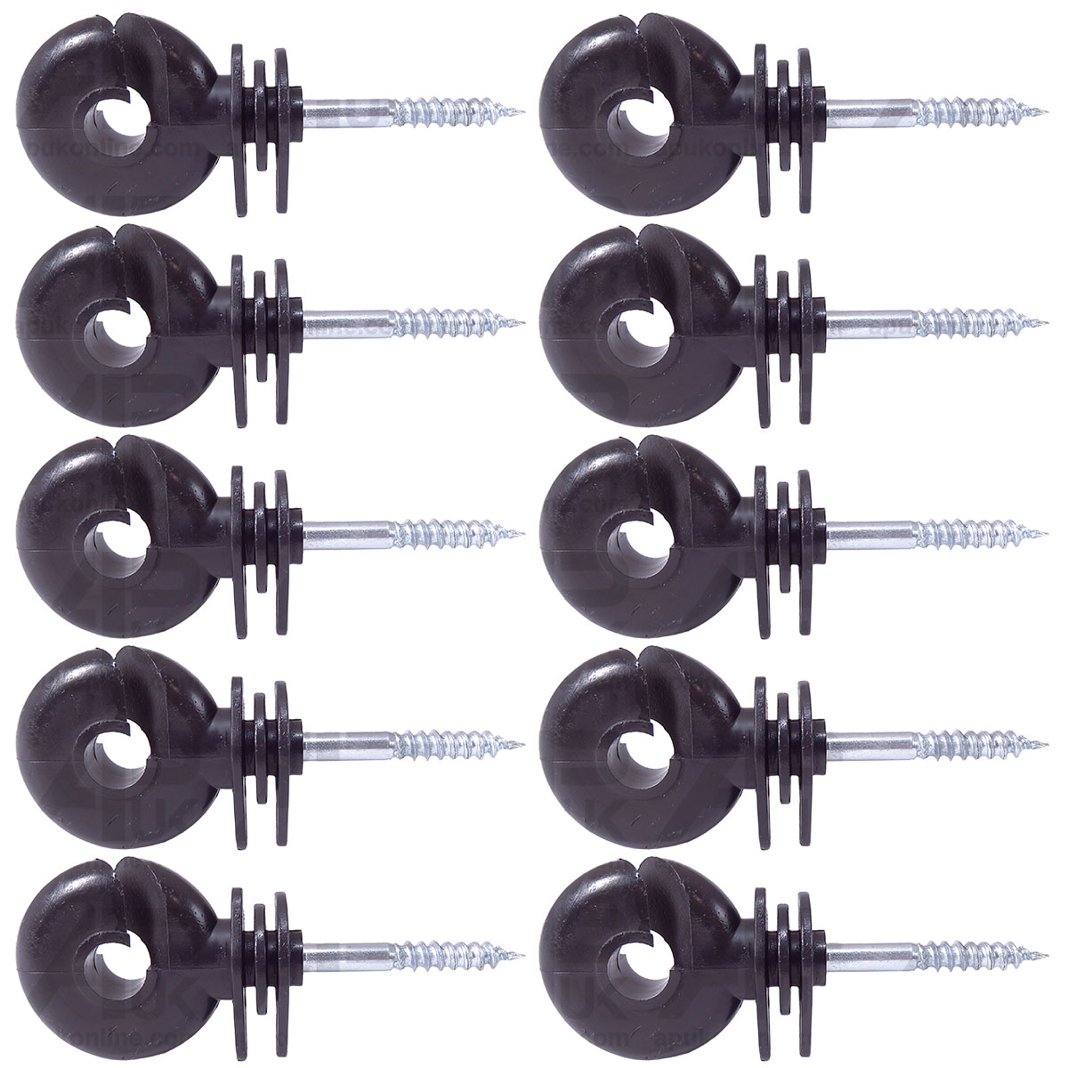 10 x Black Screw Ring Insulators Electric Fence Post Wire Rope Fencing Polywire