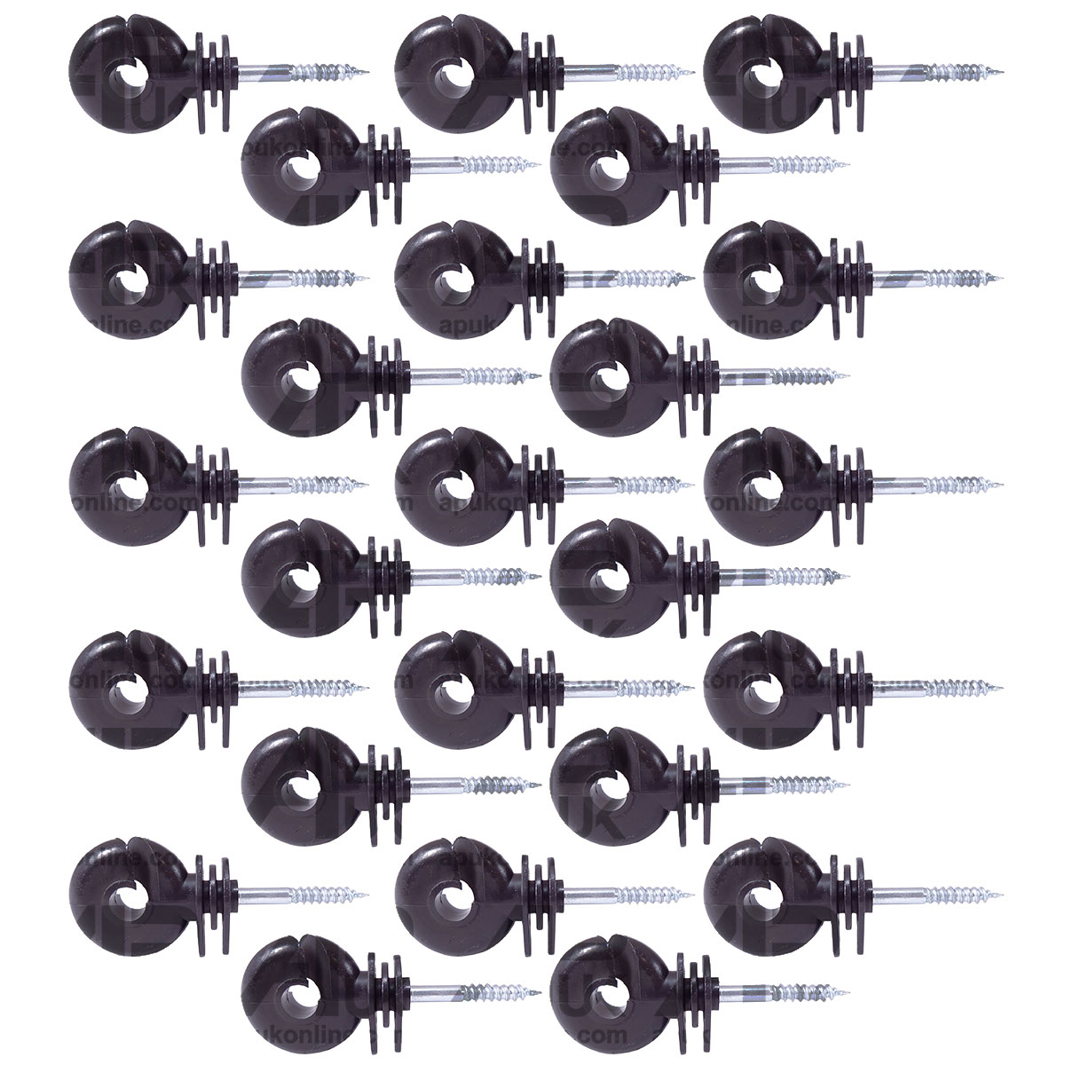 25 x Black Screw Ring Insulators Electric Fence Post Wire Rope Fencing Polywire