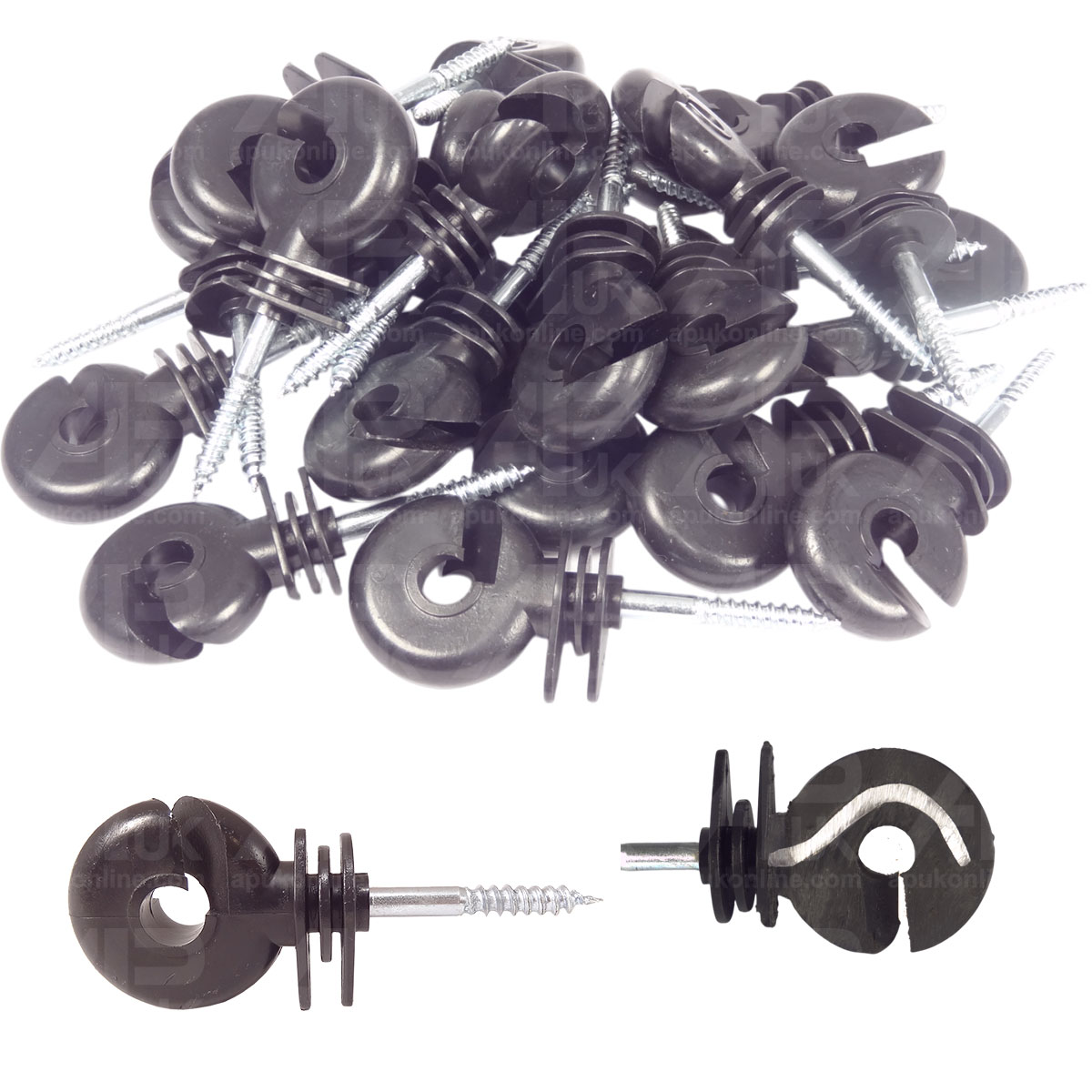 500 x Black Screw Ring Insulators Electric Fence Post Wire Rope Fencing Polywire