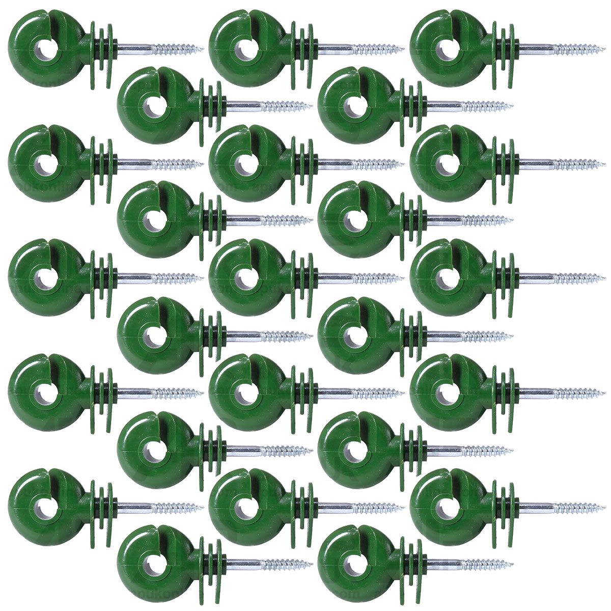 25 x Green Screw Ring Insulators Electric Fence Post Wire Rope Fencing Polywire