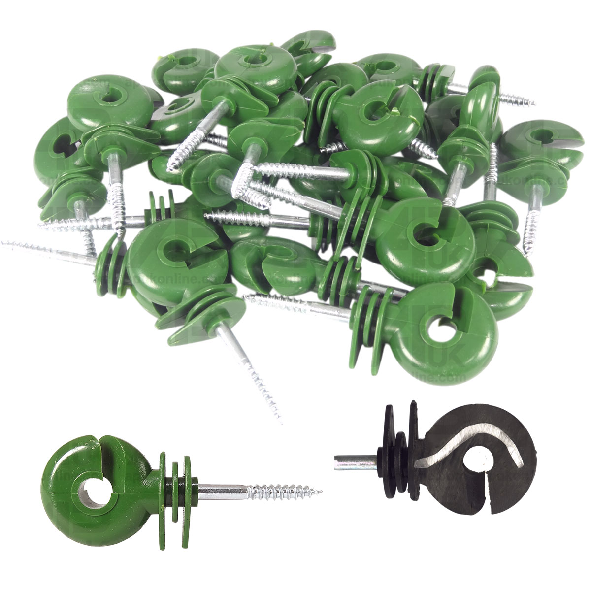 50 x Green Screw Ring Insulators Electric Fence Post Wire Rope Fencing Polywire