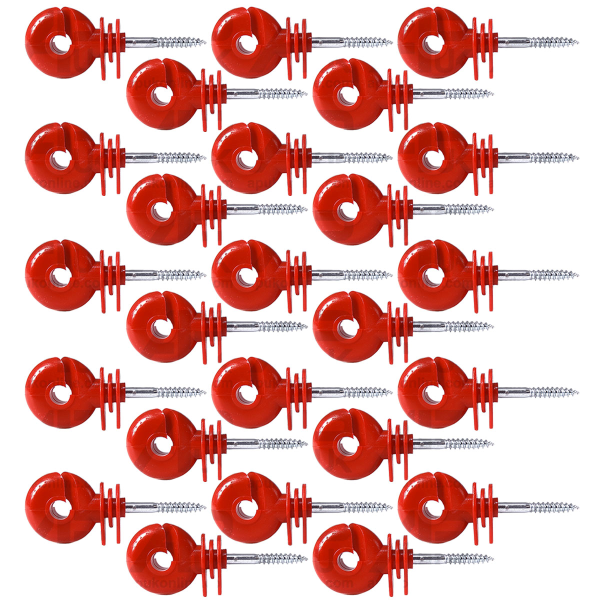 25 x Red Screw Ring Insulators Electric Fence Post Wire Rope Fencing Polywire