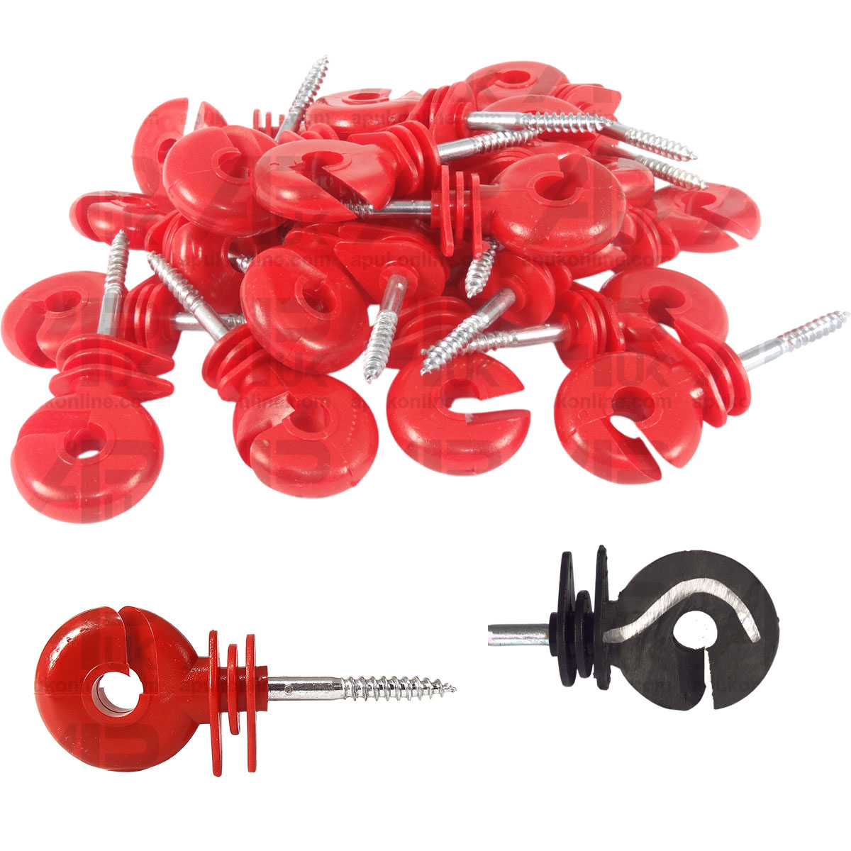 50 x Red Screw Ring Insulators Electric Fence Post Wire Rope Fencing Polywire