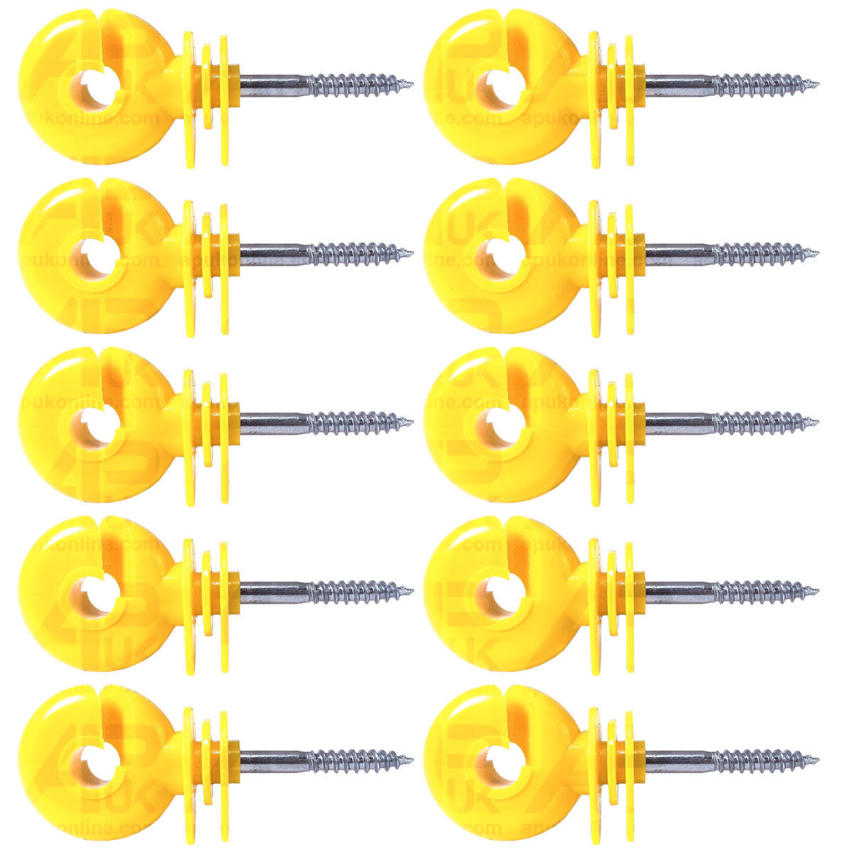 10 x Yellow Screw Ring Insulators Electric Fence Post Wire Rope Fencing Polywire