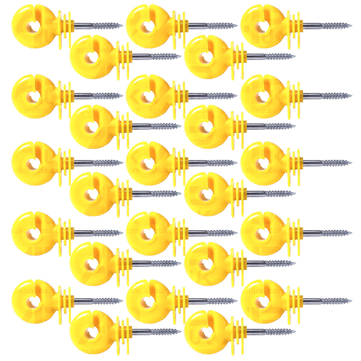 25 x Yellow Screw Ring Insulators Electric Fence Post Wire Rope Fencing Polywire