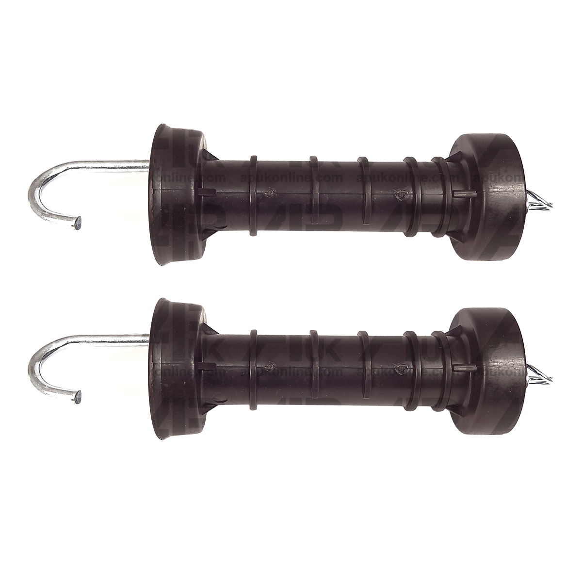 2x Heavy Duty Electric Fence Arch Hook Gate Handle &amp; Spring Inside Insulator