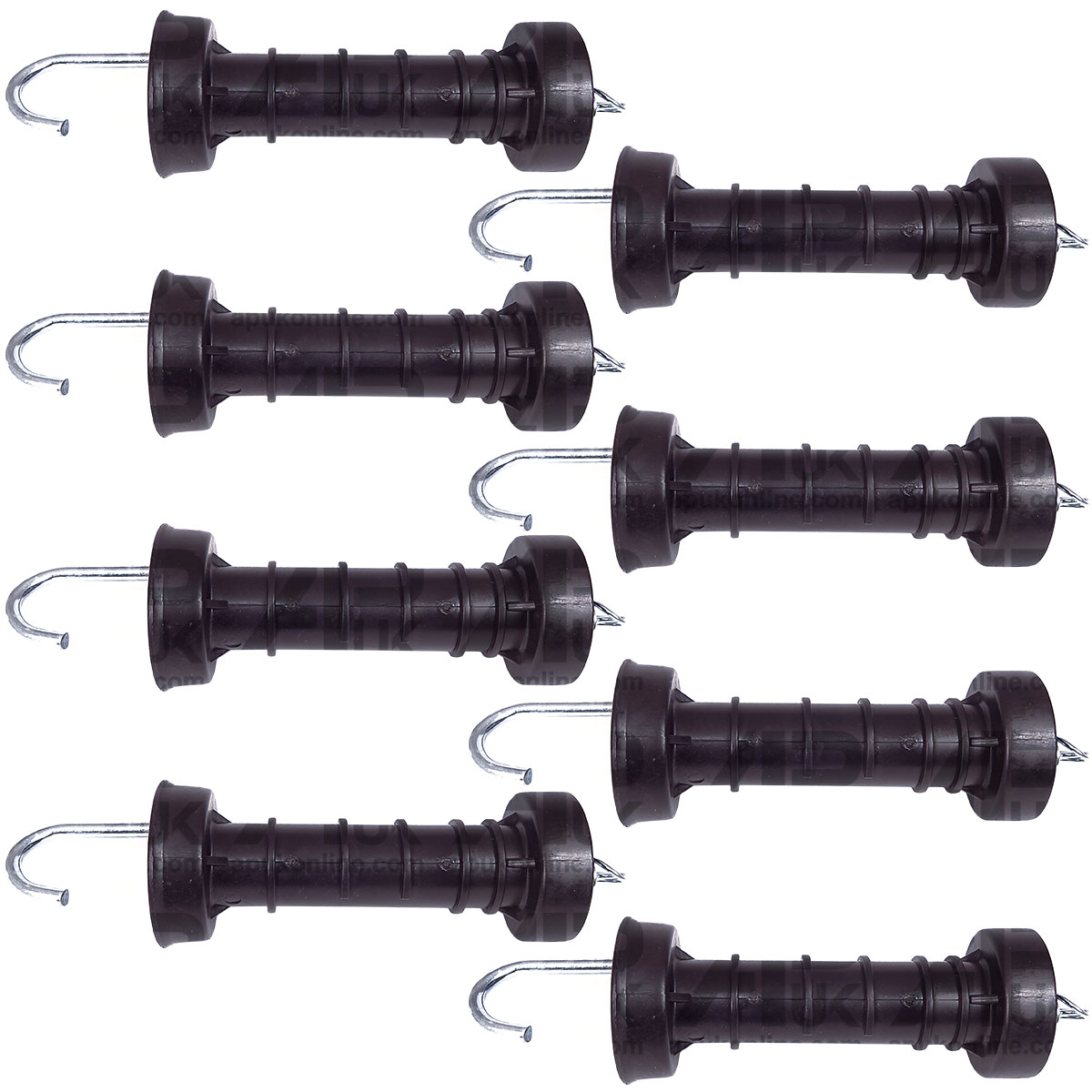 8x Heavy Duty Electric Fence Arch Hook Gate Handle &amp; Spring Inside Insulator