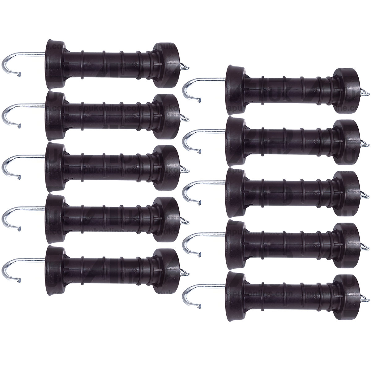 10 x Heavy Duty Electric Fence Arch Hook Gate Handle &amp; Spring Inside Insulator