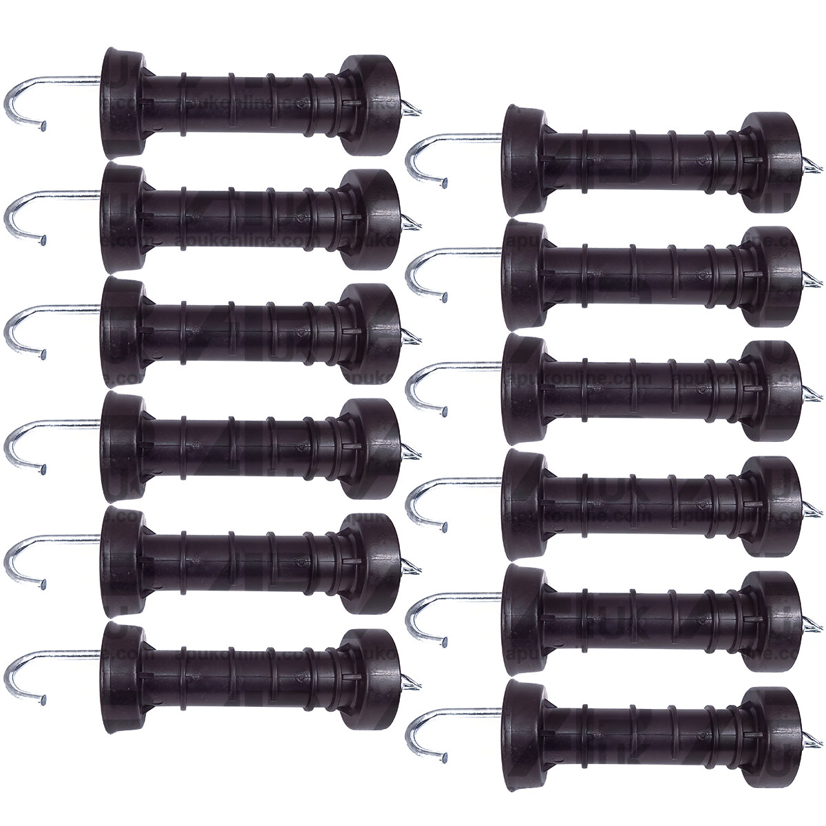 12 x Heavy Duty Electric Fence Arch Hook Gate Handle &amp; Spring Inside Insulator