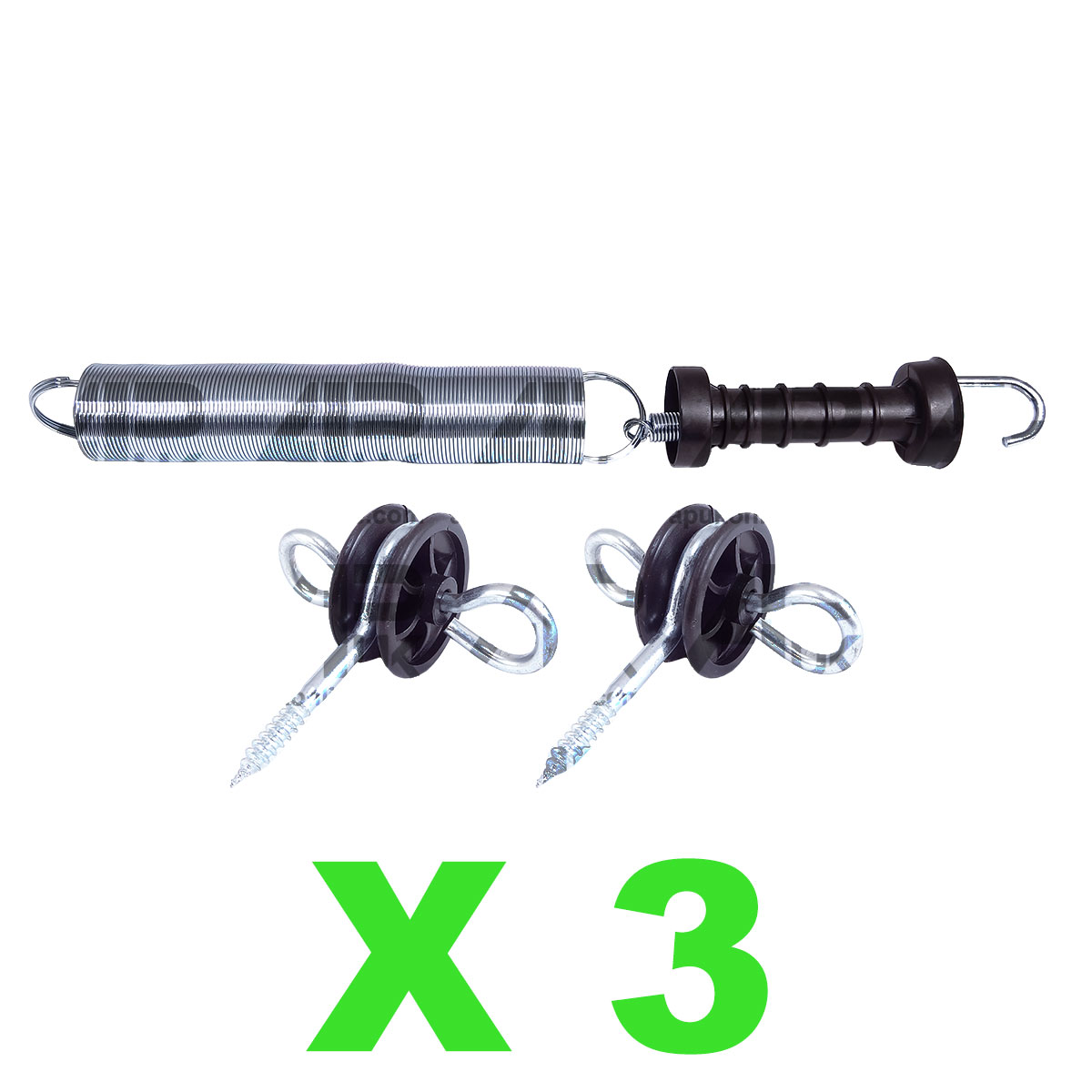 3x Electric Fence Spring Gate Kit 5m Set Handle Insulators Anchor Screw Fencing