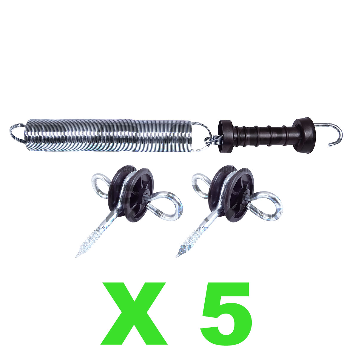 5x Electric Fence Spring Gate Kit 5m Set Handle Insulators Anchor Screw Fencing