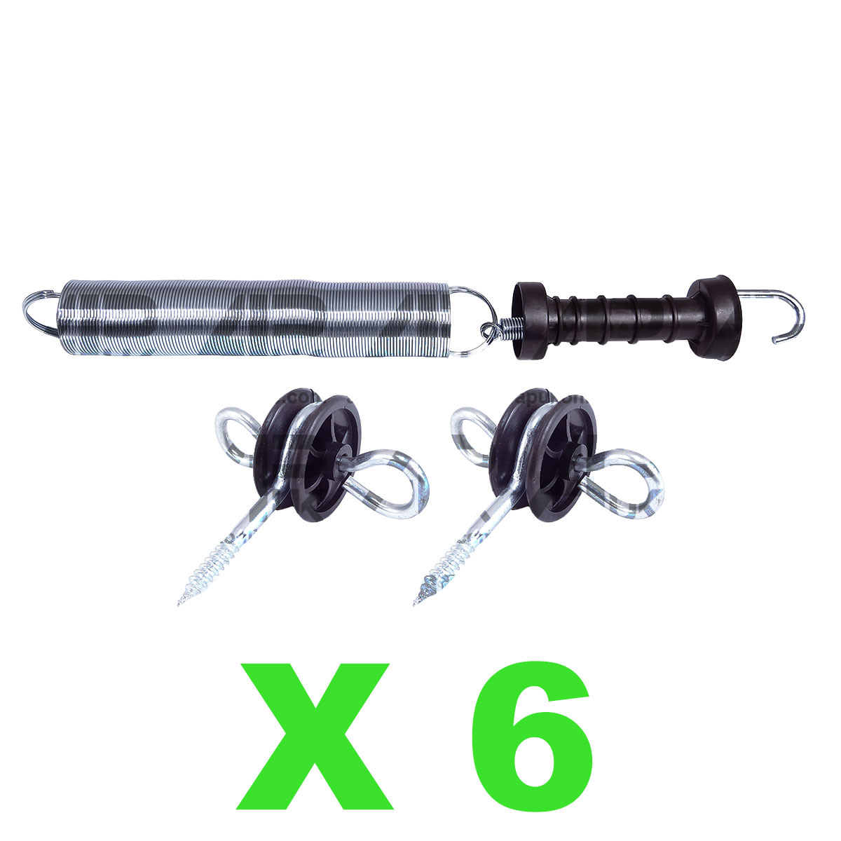 6x Electric Fence Spring Gate Kit 5m Set Handle Insulators Anchor Screw Fencing