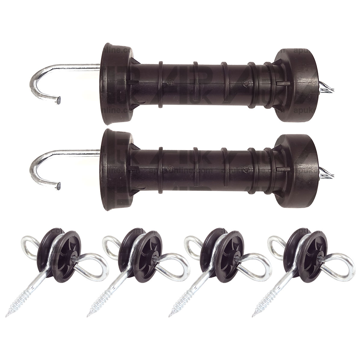 2x Electric Fence Gate Handle &amp; 4x Insulators Kit Heavy Duty Pack Spring NEW