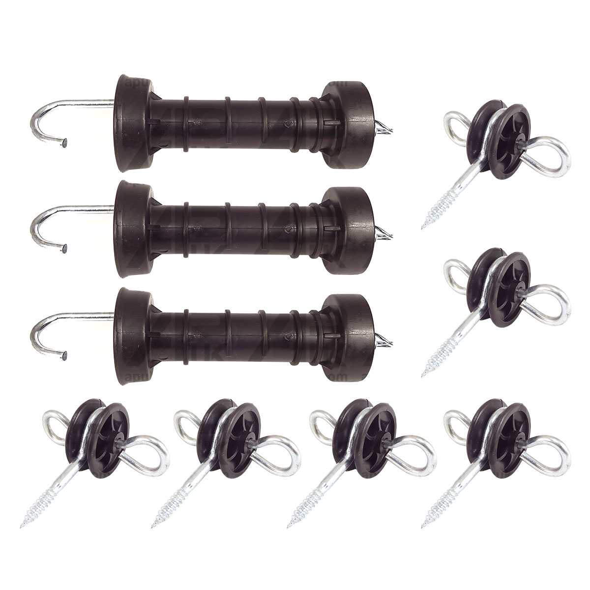 3x Electric Fence Gate Handle &amp; 6x Insulators Kit Heavy Duty Pack Spring NEW
