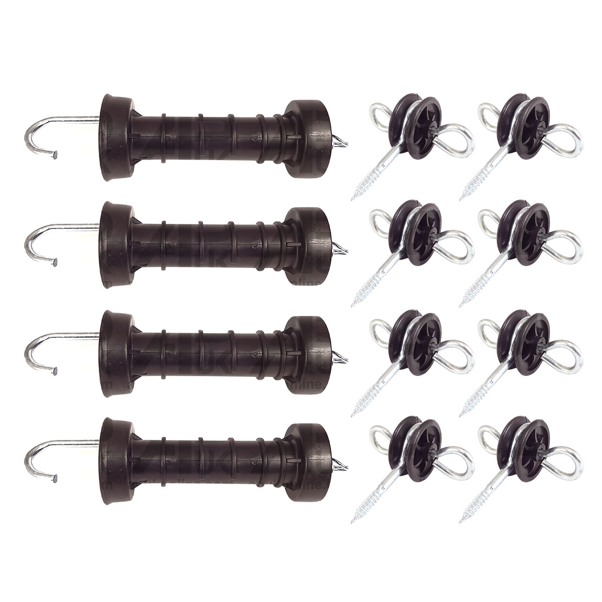 4x Electric Fence Gate Handle &amp; 8x Insulators Kit Heavy Duty Pack Spring NEW