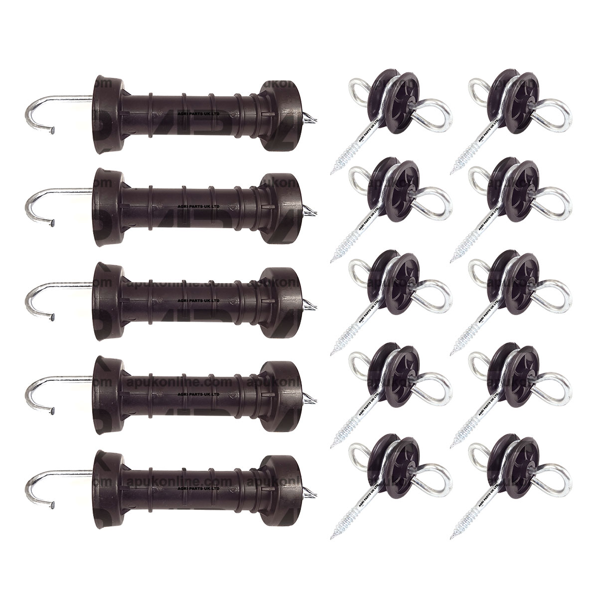 5x Electric Fence Gate Handle &amp; 10x Insulators Kit Heavy Duty Pack Spring NEW