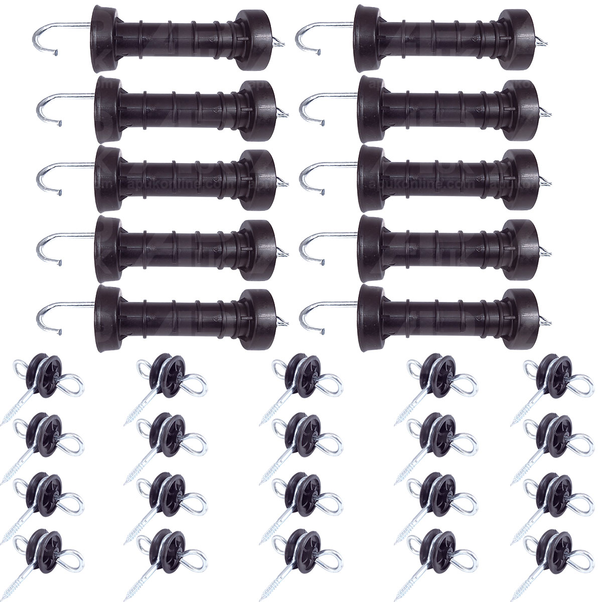 10 x Electric Fence Gate Handle &amp; 20 x Insulators Kit Heavy Duty Pack Spring NEW