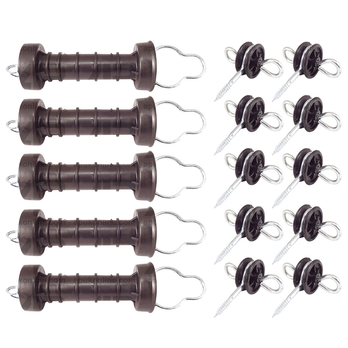 5x Electric Fence Loop Gate Handle and 10x Anchor Insulators Kit Heavy Duty