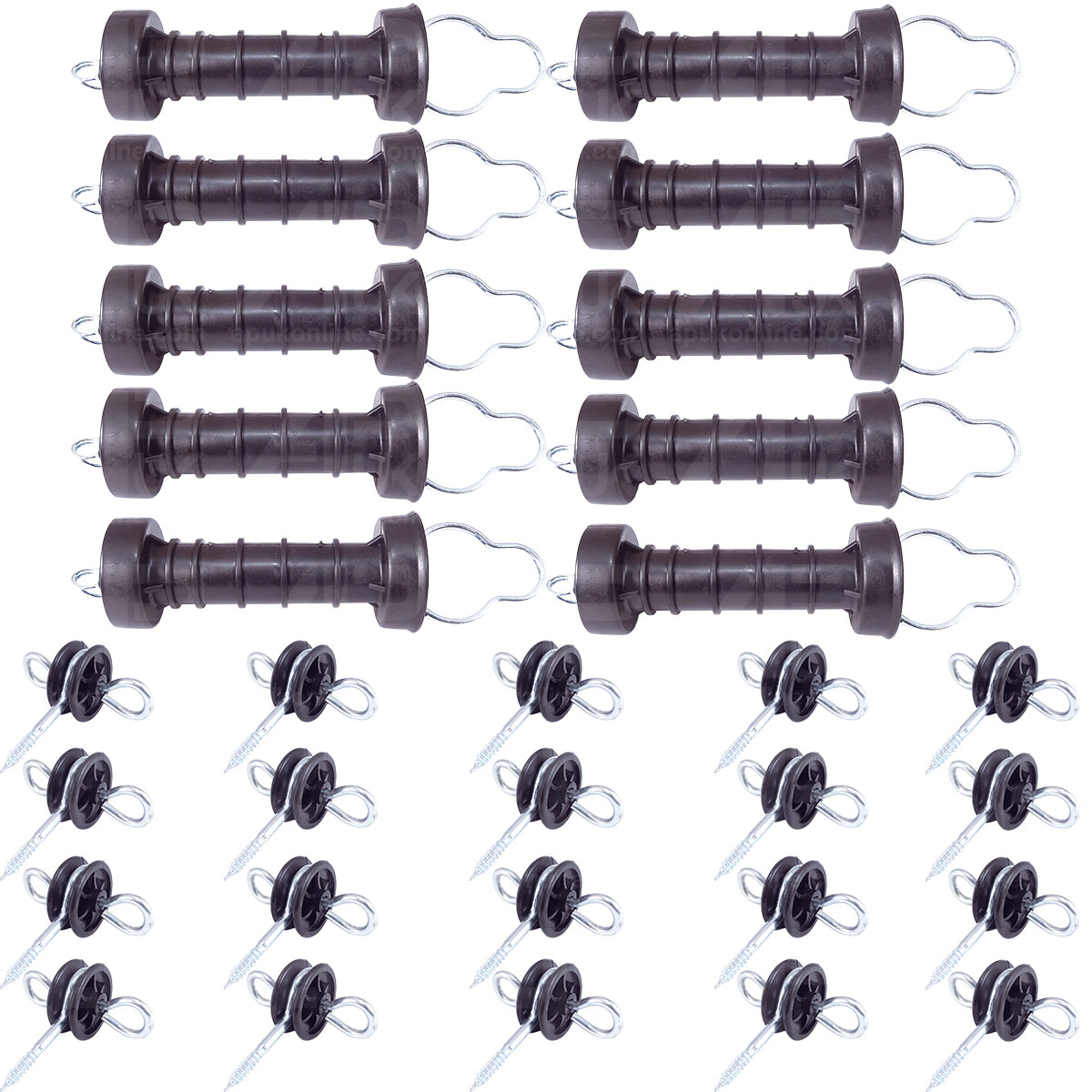 10 x Electric Fence Loop Gate Handle and 20 x Anchor Insulators Kit Heavy Duty