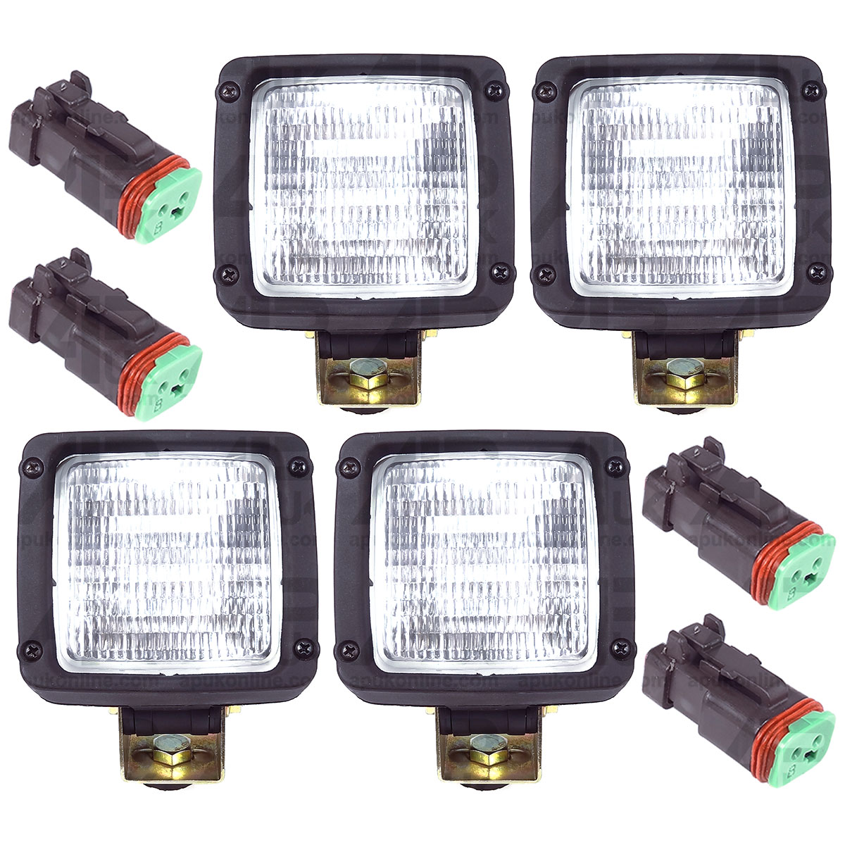 4x Work Light Square Frosted 12V Lamp for JCB 3CX Mini Digger Fog + Plug