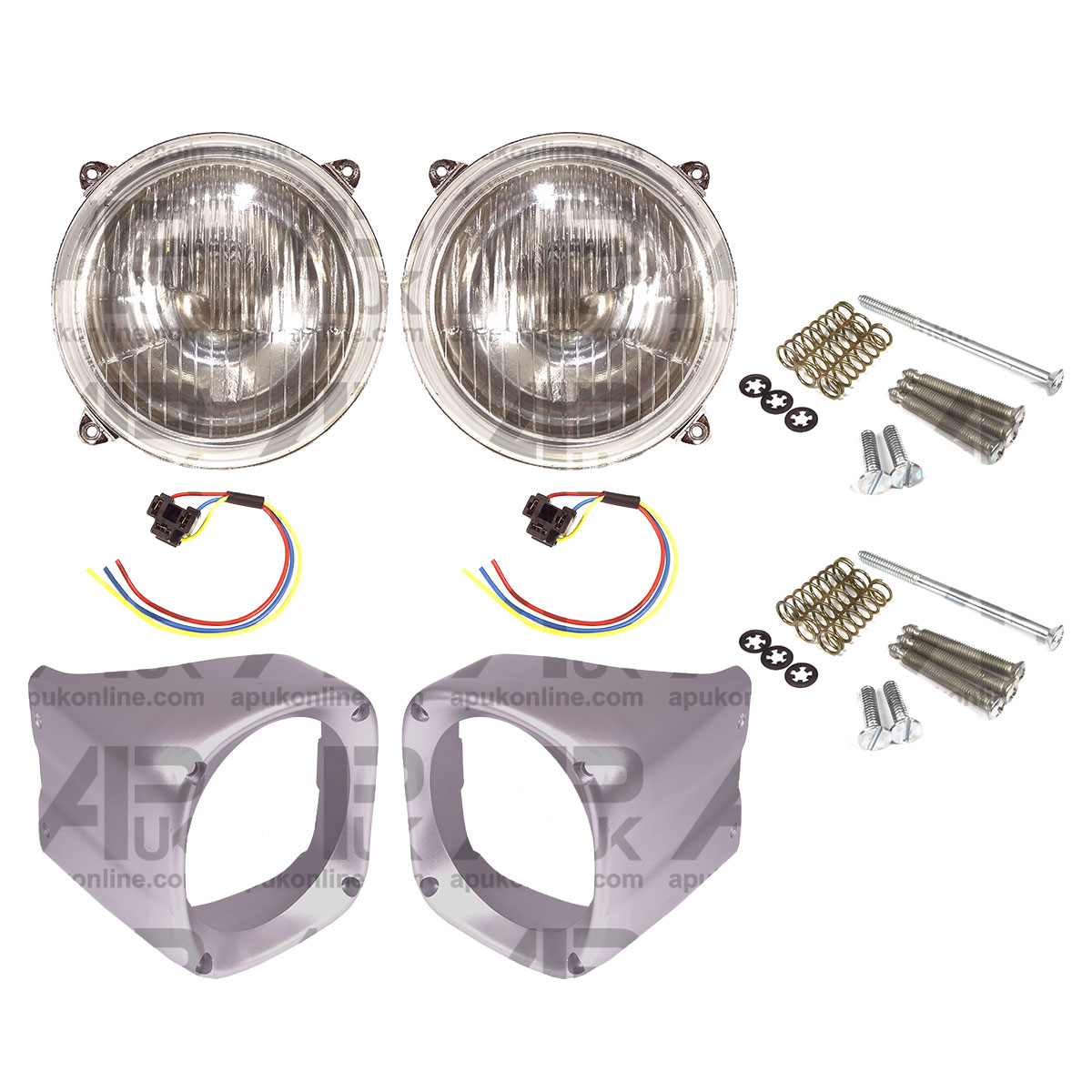 Headlight Headlamp Kit cowls Fixings &amp; Plugs for Massey Ferguson 100 Tractor