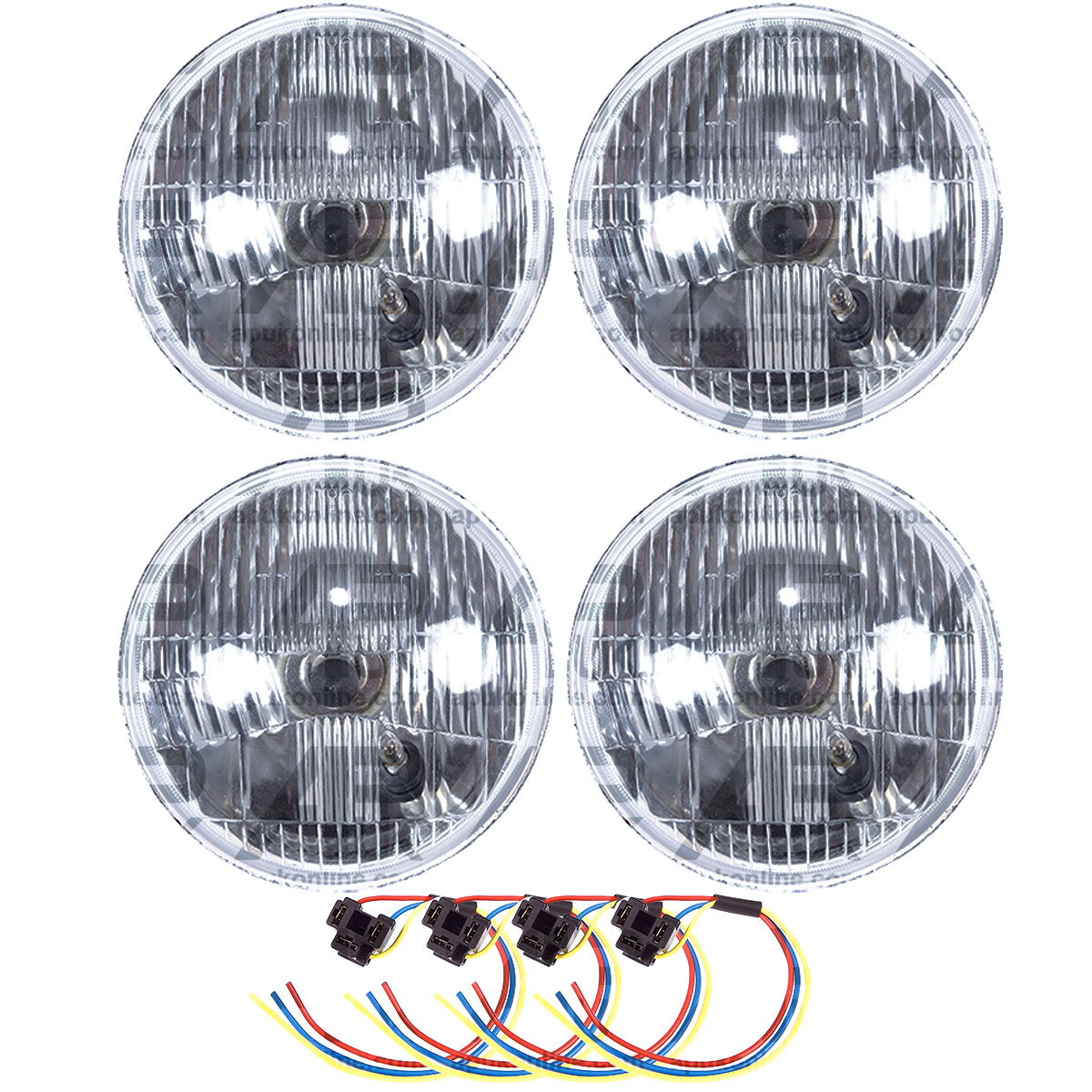 4x Universal 5 3/4&quot; H4 Halogen Headlamp Headlight Conversion Set &amp; Bulbs Plugs