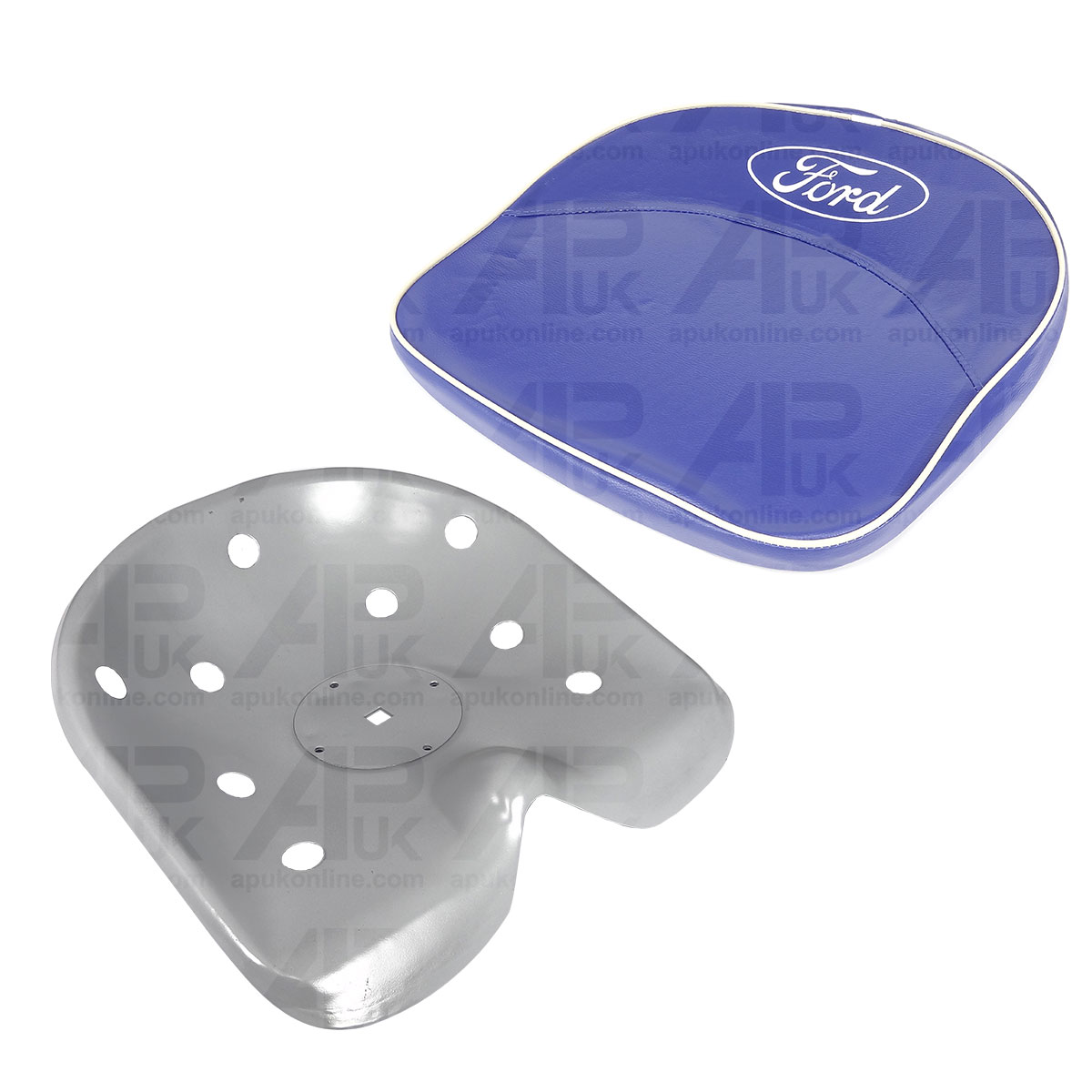 Metal Seat Pan &amp; Padded Cushion Pillow Cover BLUE &amp; Logo for Ford 2N 8N Tractor