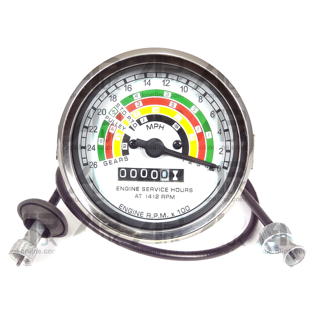 Tractormeter REV Clock ACW Tachometer Gauge &amp; Cable for Fordson Dexta Tractor