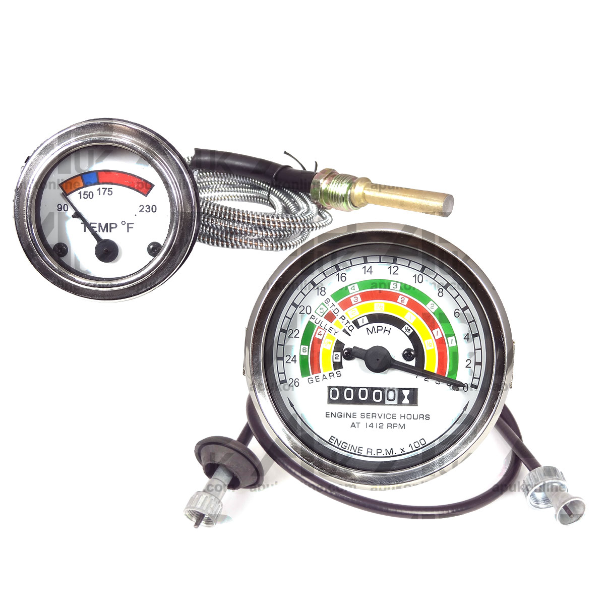 Tractormeter Tachometer ACW &amp; Water Temperature Gauge, Cable for Fordson Tractor