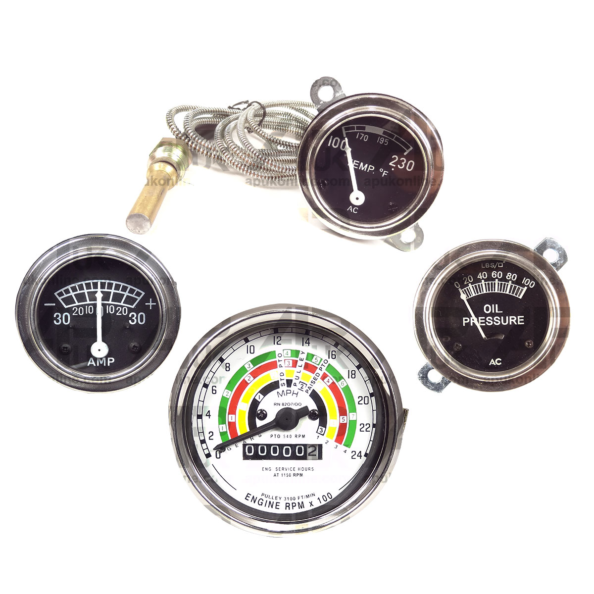 Tachometer Oil Water Temperature Ammeter Gauge Set for Fordson Major Tractor
