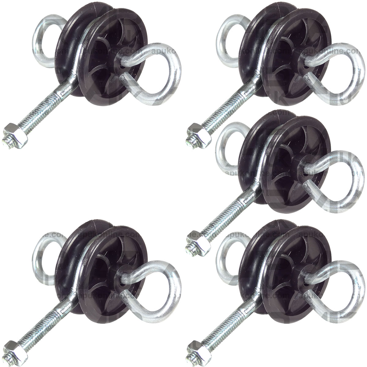 5x Two 2 way Round Electric Fence Gate Anchor Handle Insulator Hook bolt on