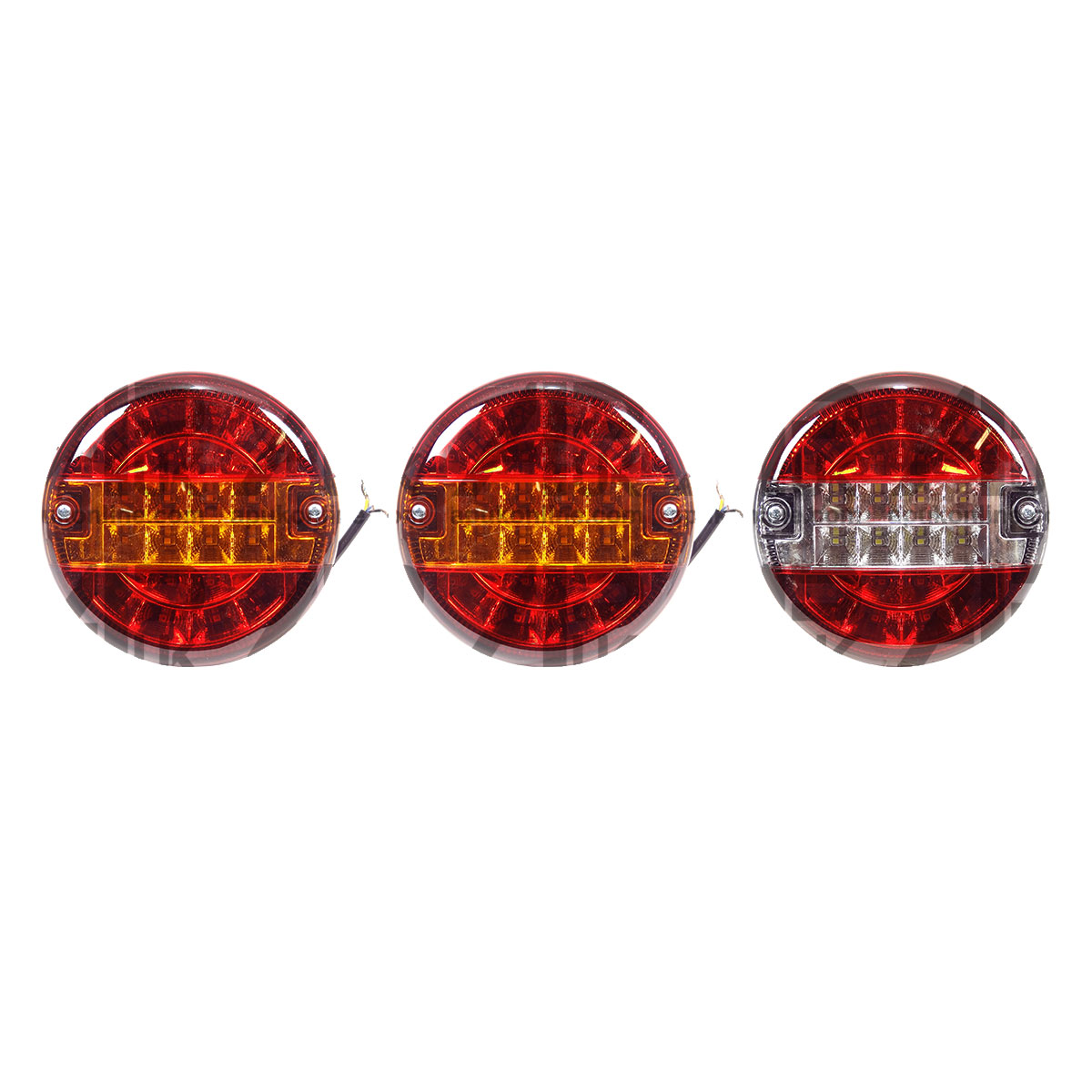 12V Hamburger Rear Red Amber &amp; Red Clear LED Lights Set of 3 for Trailer Tractor