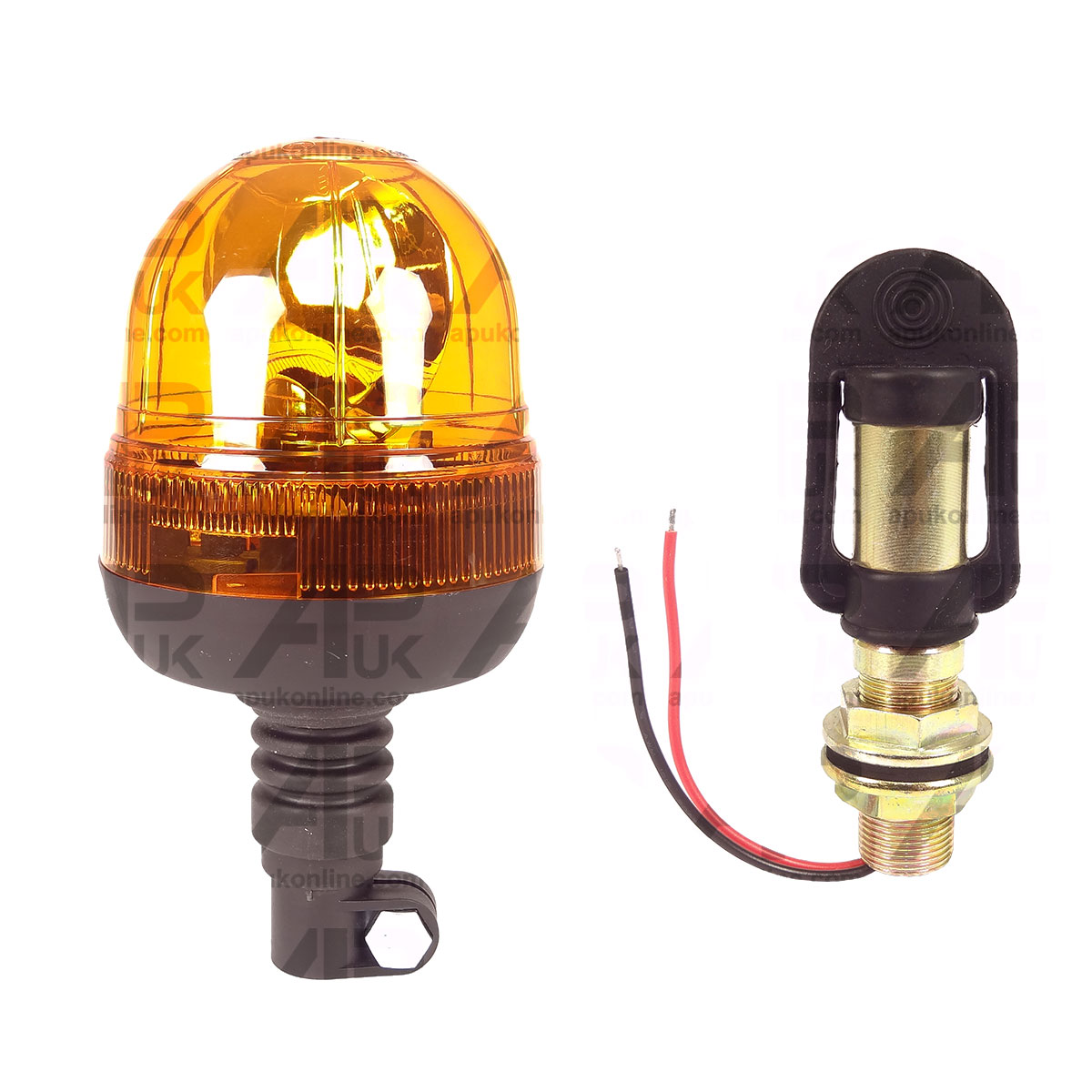 Flexible Flashing Amber Beacon Tractor Warning Light &amp; Straight DIN Pole Mount