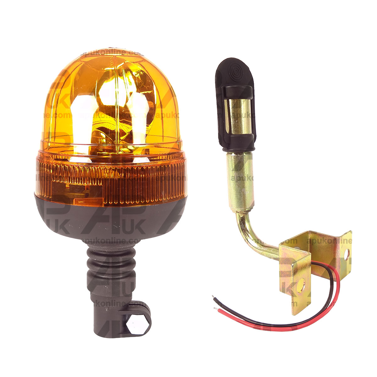 Flashing Amber Beacon Tractor Warning Light &amp; 90 Degree DIN Straight Pole Mount