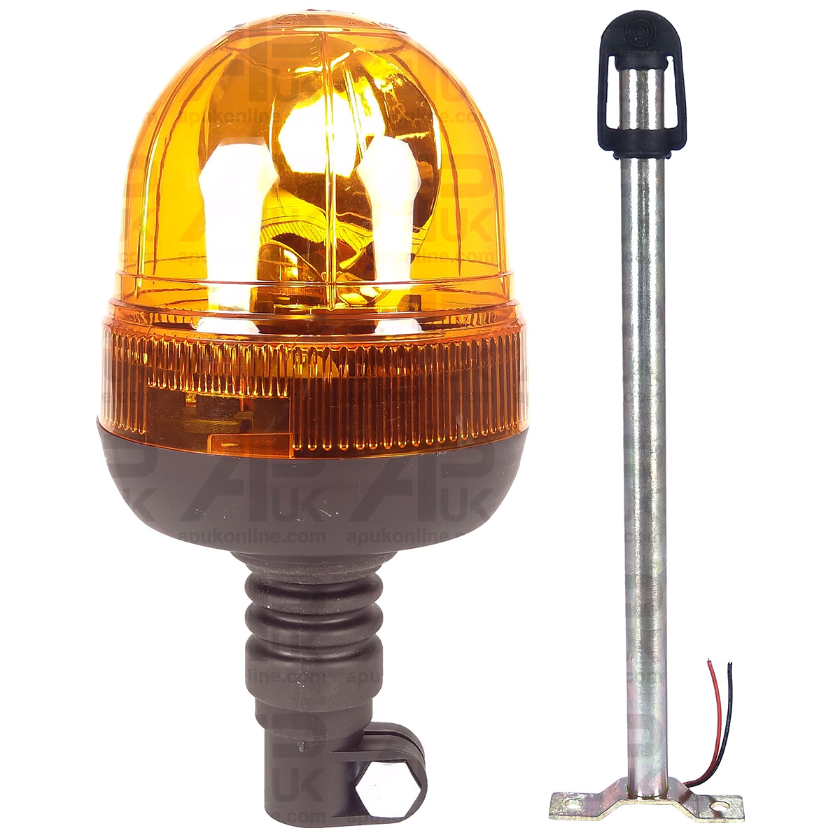 Flexible Flashing Amber Beacon Trailer Warning Light &amp; Long Tall DIN Pole Mount