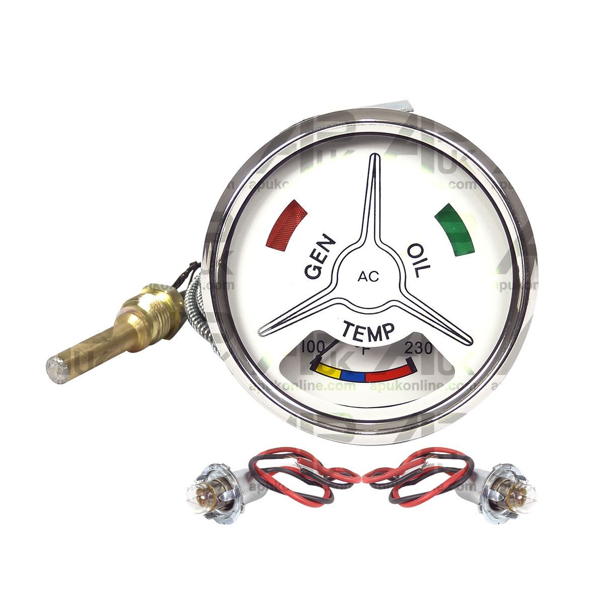 Illuminated Water Temp Gauge &amp; Bulbs for Fordson Major Power Super Tractor