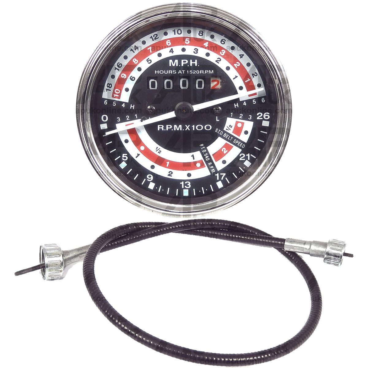 Rev Counter Tachometer Tractormeter MPH &amp; Cable for Massey Ferguson 135 Tractor