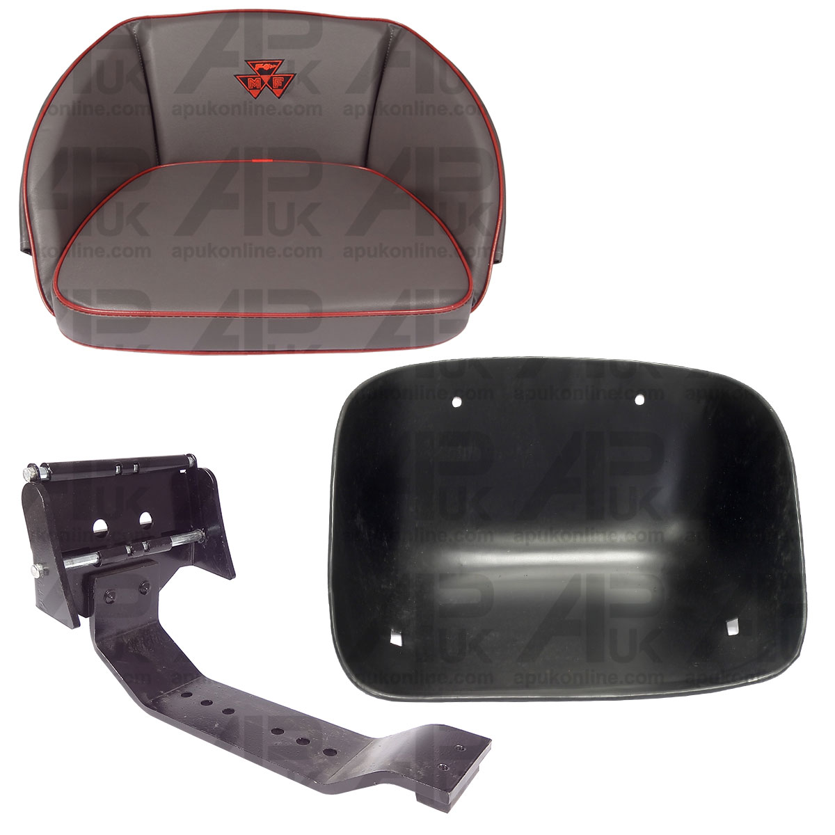Metal Seat Pan &amp; Bracket kit &amp; Embroided MF Cushion for Massey Ferguson Tractor