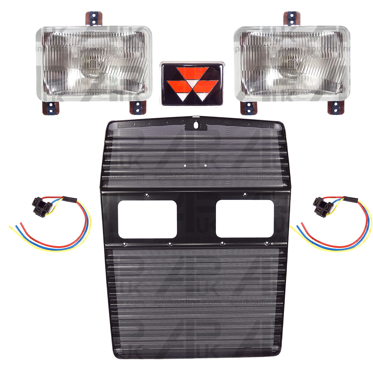 Front Grille 710mm Hi Cab &amp; Badge &amp; Light Kit for Massey Ferguson 399 Tractor