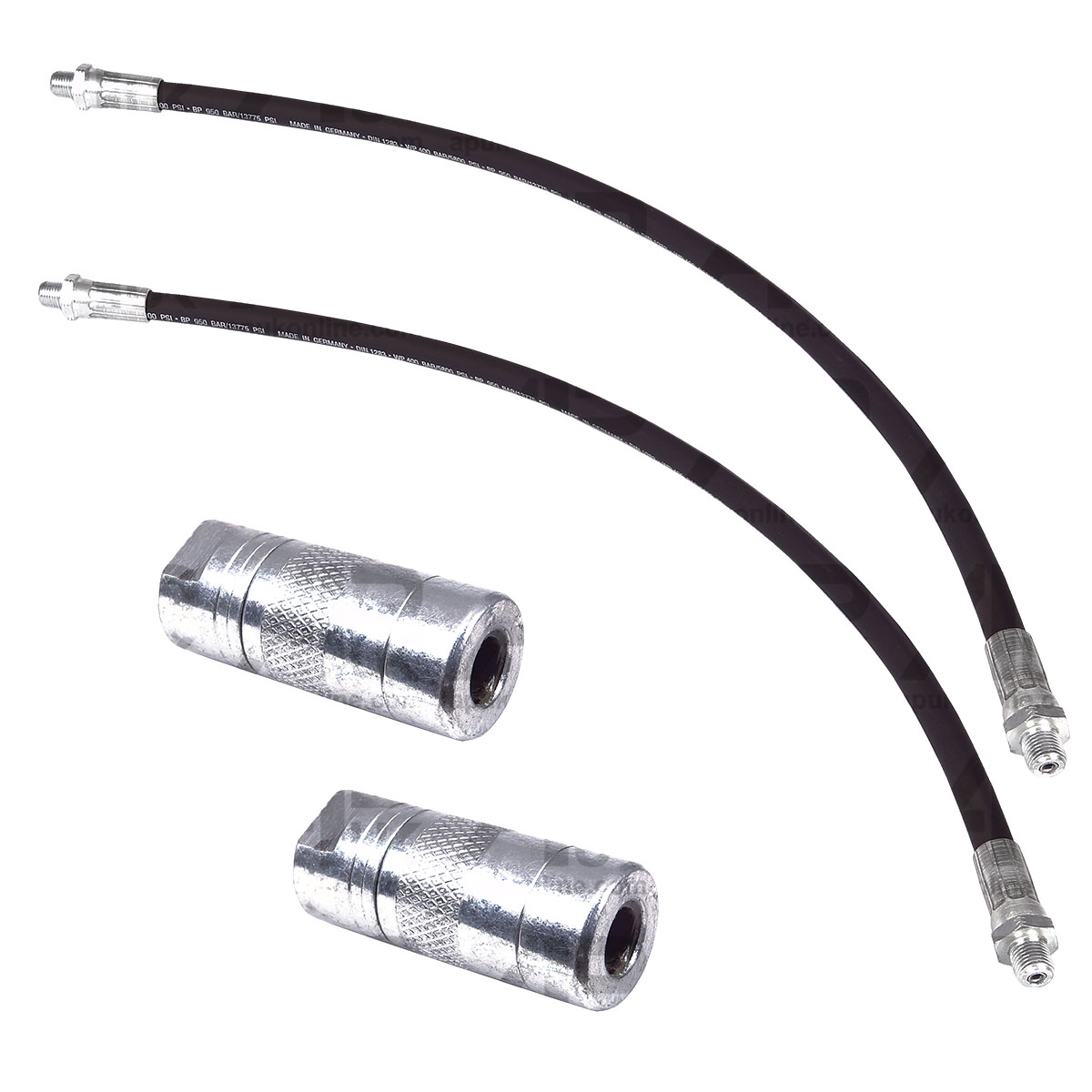 2x M10 Thread Heavy Duty 5800 PSI Flexible Grease Gun Tube Hose 50cm &amp; Coupler
