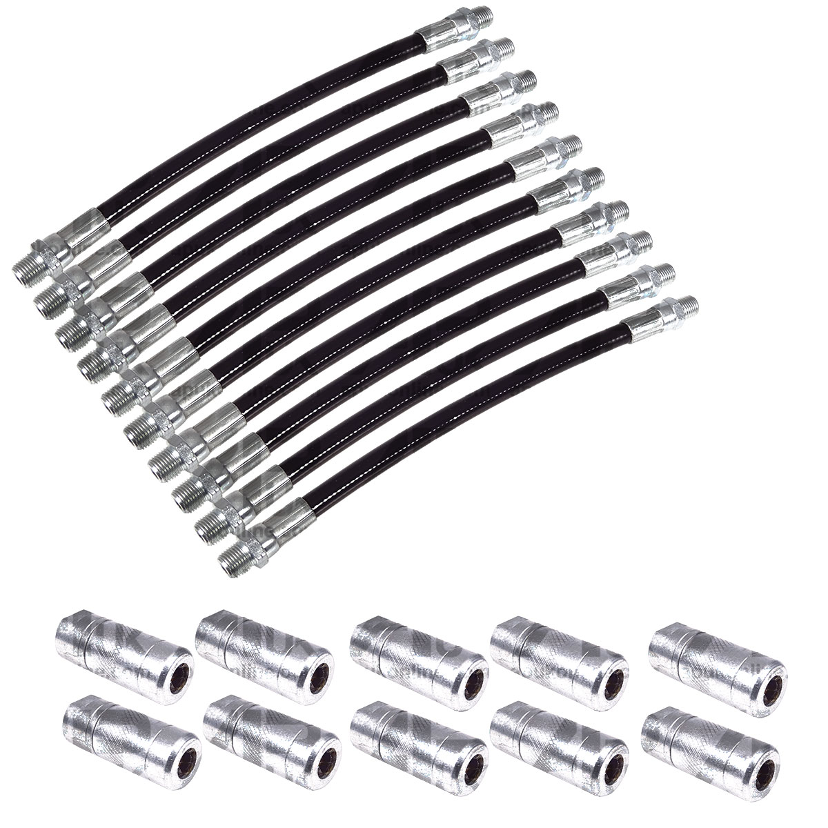 10x 1/8 Inch BSP Thread Standard Duty Flexible Grease Gun Tube Hose 20cm Coupler