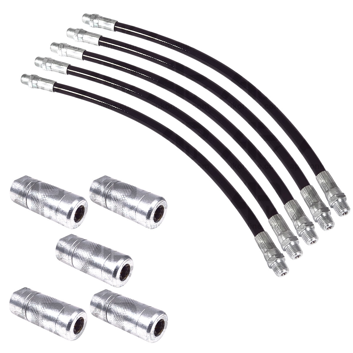 5x 1/8&quot; Inch BSP Thread Standard Duty Flexible Grease Gun Tube Hose 30cm Coupler